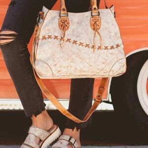 Bed Stu bruna whipstitch tote nectar lux tan white tan leather purse carryall